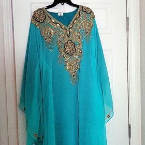 Embellished (beads and rhinestones) Aqua/ (blue / green) light dress (long)